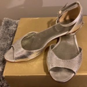 Stylish Silver JCrew Peep Toe Flats